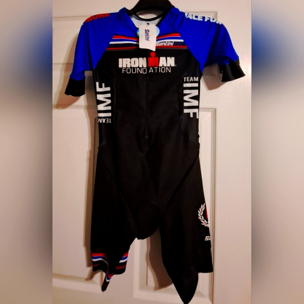 Santini Sleeved Trisuit Womens Large Blue Acqua Zero IronMan NWTs made in Italy